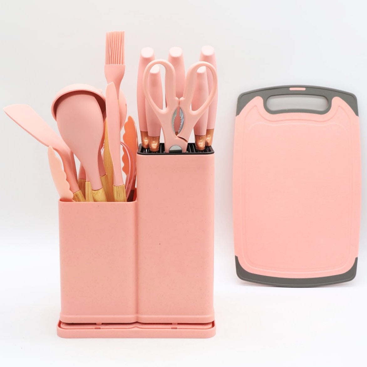 Набір кухонного приладдя, 19 предметів Kitchen Set, Рожевий / Силіконовий набір для кухні