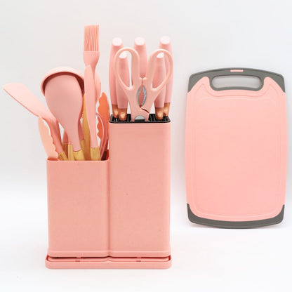 Набір кухонного приладдя, 19 предметів Kitchen Set, Рожевий / Силіконовий набір для кухні