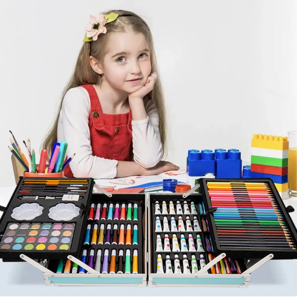 Набір для малювання у валізі 145 предметів, Синій / Дитячий набір для творчості / Набір художника