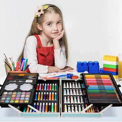 Набір для малювання у валізі 145 предметів, Синій / Дитячий набір для творчості / Набір художника