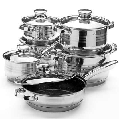 Набір посуду з нержавіючої сталі 12 предметів (6,9л 3,9л 3,4л 2,9л 2,1л) ZP-075 / Кухонний набір каструль