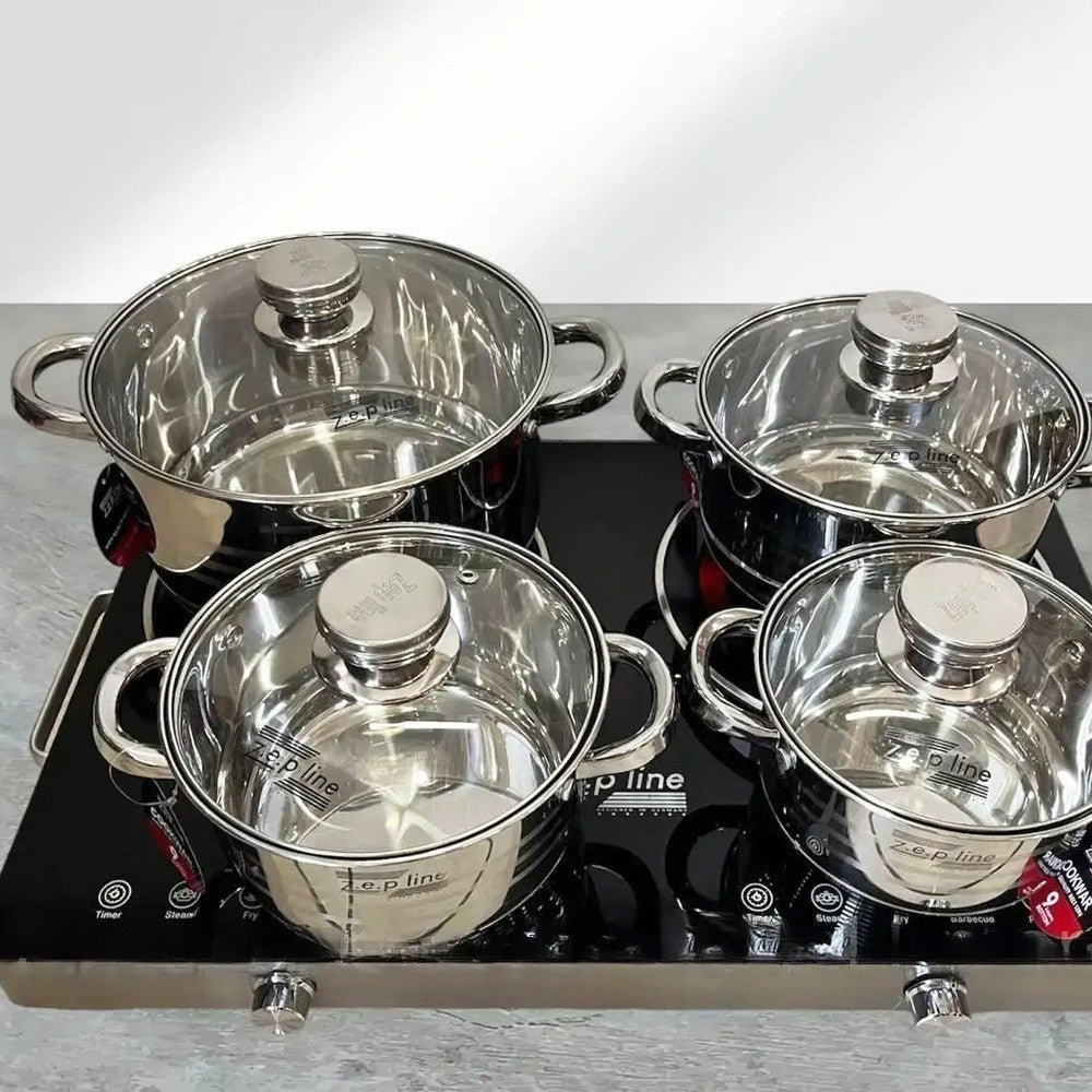 Набір посуду з нержавіючої сталі 12 предметів (6,9л 3,9л 3,4л 2,9л 2,1л) ZP-075 / Кухонний набір каструль