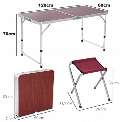 Складний стіл для пікніка 4 стільця, 120х70х60см, Коричневий / Туристичний стіл розкладний / Стіл для кемпінгу