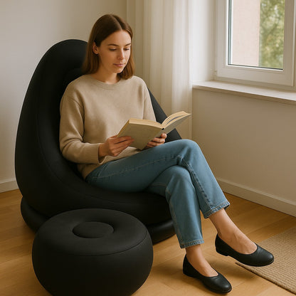 Надувний диван з пуфом Air Sofa - 116х98х83см, Чорний / Надувне крісло з пуфиком