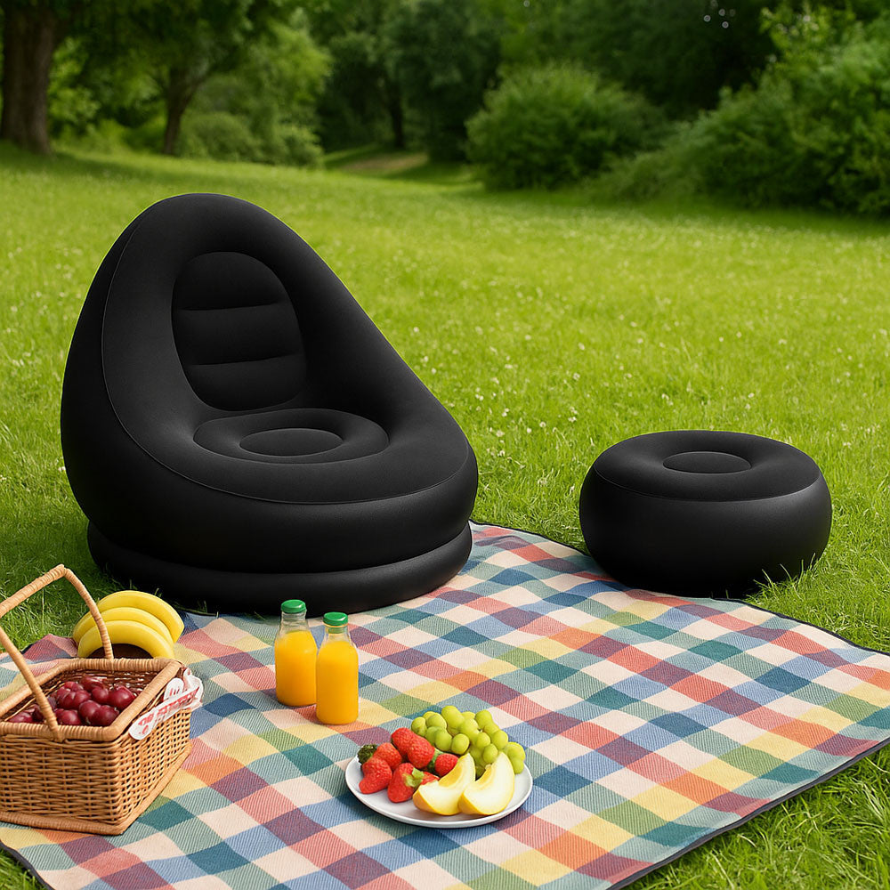Надувний диван з пуфом Air Sofa - 116х98х83см, Чорний / Надувне крісло з пуфиком