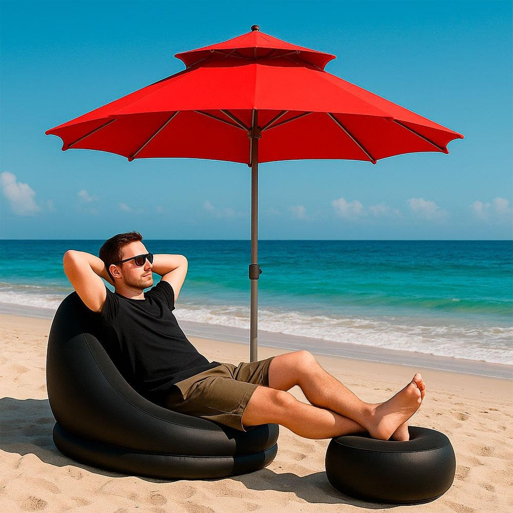 Надувний диван з пуфом Air Sofa - 116х98х83см, Чорний / Надувне крісло з пуфиком