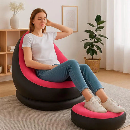 Надувний диван з пуфом Air Sofa - 116х98х83см, Рожевий / Надувне крісло з пуфом