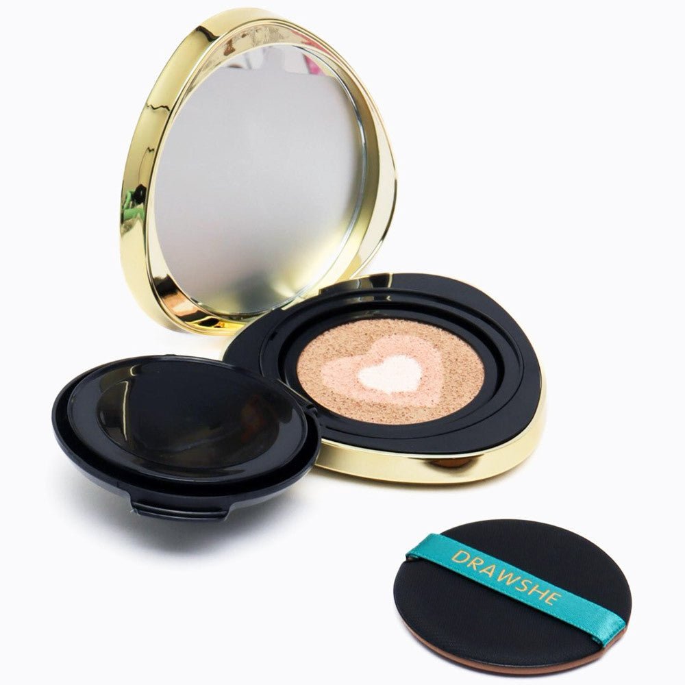 Триколірний кушон для обличчя Drawshe + спонж 10мл / Зволожуючий тональний кушон / Крем-пудра кушон
