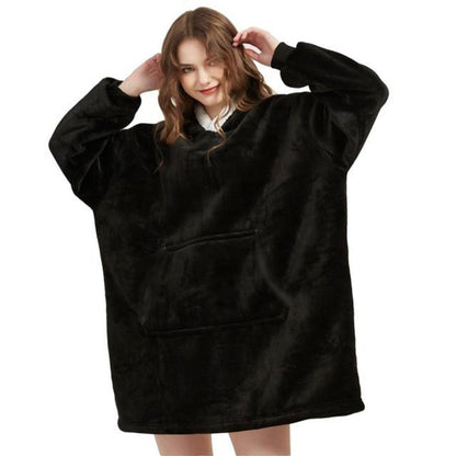 Оверсайз плед-халат з капюшоном 100х80см, Huggle Hoodie, Чорний / Толстовка худі для дому / Плед з рукавами