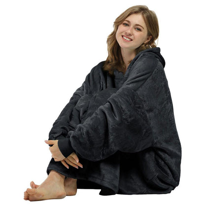 Оверсайз плед-халат з капюшоном 100х80см, Huggle Hoodie, Чорний / Толстовка худі для дому / Плед з рукавами