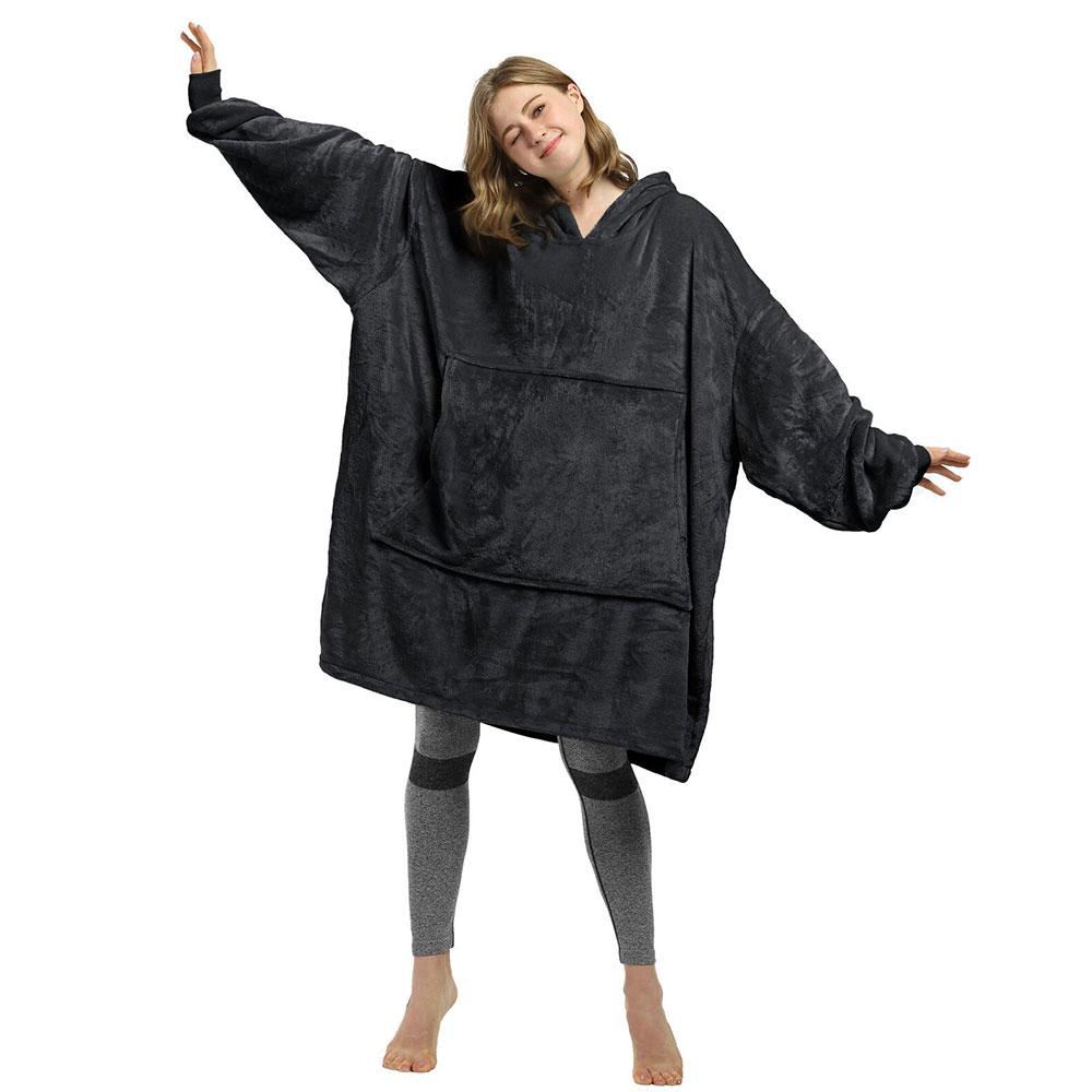 Оверсайз плед-халат з капюшоном 100х80см, Huggle Hoodie, Чорний / Толстовка худі для дому / Плед з рукавами