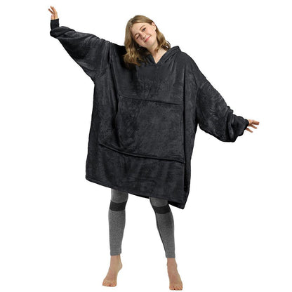 Оверсайз плед-халат з капюшоном 100х80см, Huggle Hoodie, Чорний / Толстовка худі для дому / Плед з рукавами
