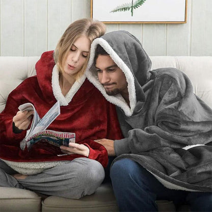 Оверсайз плед-халат з капюшоном 100х80см, Huggle Hoodie, Чорний / Толстовка худі для дому / Плед з рукавами