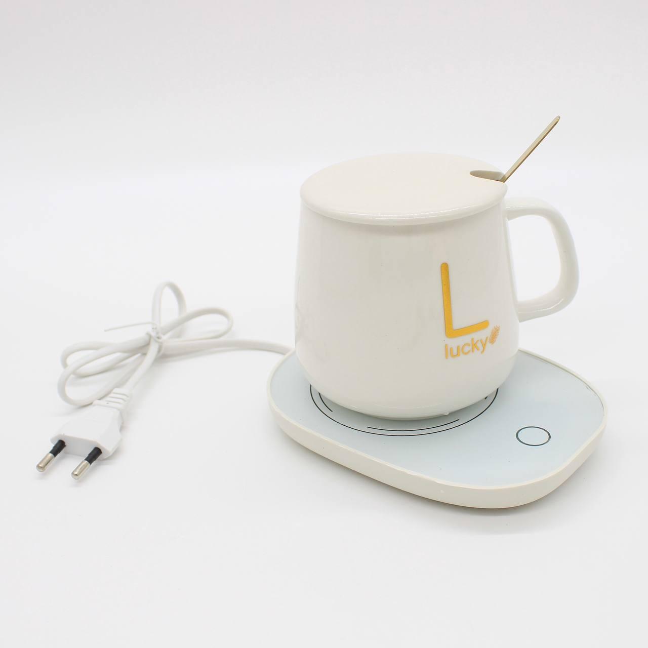 Чашка 400мл на підставці з підігрівом до +55 °С, Біла / Чашка керамічна з ложкою