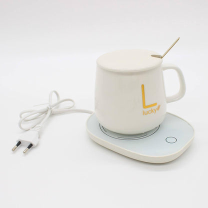 Чашка 400мл на підставці з підігрівом до +55 °С, Біла / Чашка керамічна з ложкою