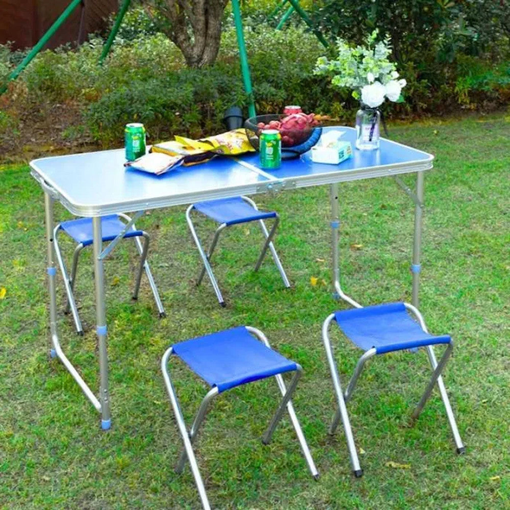 Складний стіл для пікніка 4 стільця, 120х70х60см, Синій / Туристичний стіл розкладний / Стіл для кемпінгу