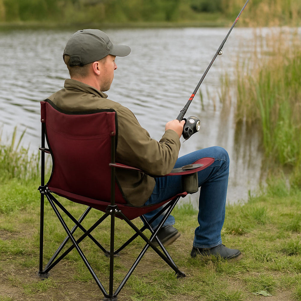 Складаний стілець зі спинкою, до 100 кг, в чохлі, 80х75х50 см, Бордовий / Складне крісло для риболовлі / Туристичний стілець