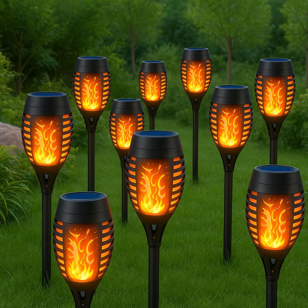 Комплект 10шт Садовий світильник на сонячній батареї 52см, Solar flame / Ліхтар з ефектом полум'я