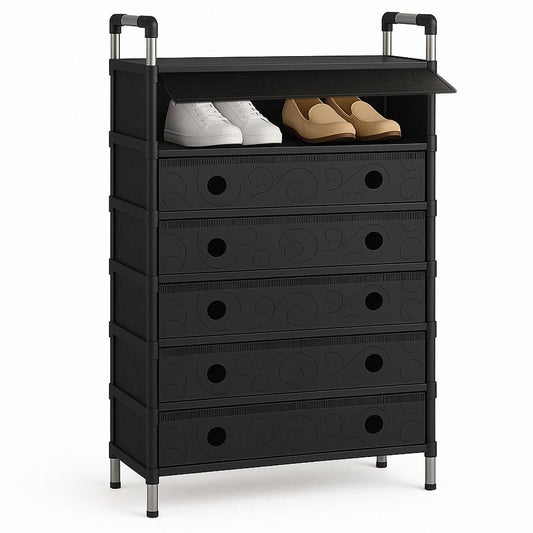 Полиця для взуття на 6 ярусів, 140х62х28см, Чорна / Багатоярусний стелаж для взуття / Взуттєва полиця