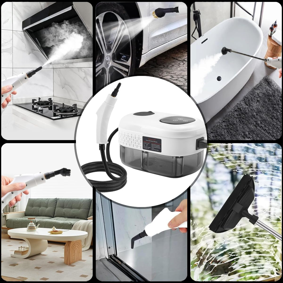 Багатофункціональний пароочисник + 7 насадок, 1,2л, 2500Вт / Ручний пароочисник для прибирання