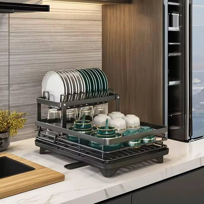 Органайзер-сушарка для посуду 2-х рівневий 102-30 / Сушіння для посуду з піддоном / Настільна сушарка