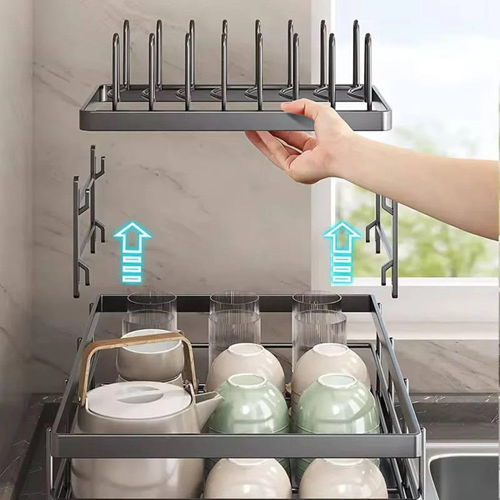 Органайзер-сушарка для посуду 2-х рівневий 102-30 / Сушіння для посуду з піддоном / Настільна сушарка