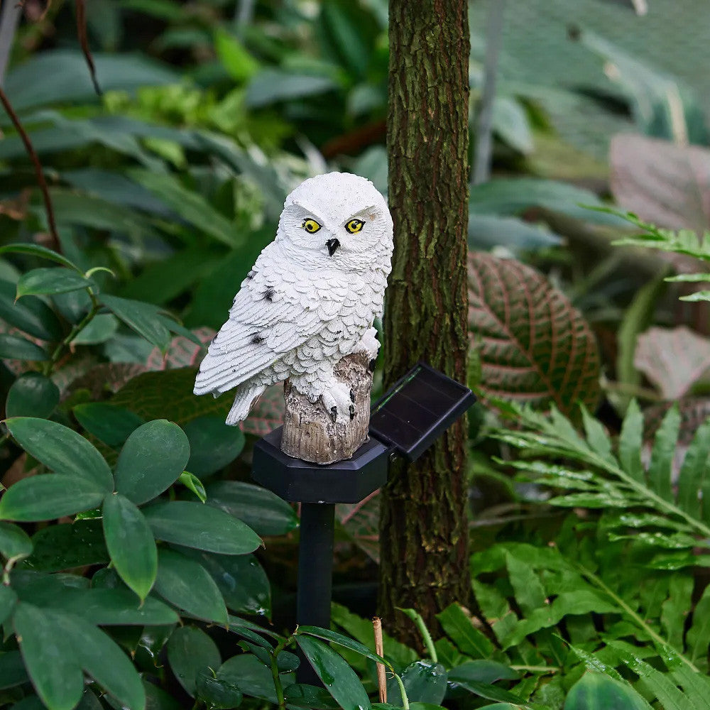 Садовий світильник на сонячній батареї 41см, Сова, Білий / Газонний ліхтар / Вуличний ліхтар для саду