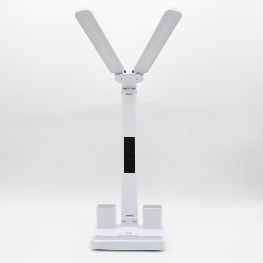 Настільна лампа з двома плафонами, 7Вт, від USB / Світлодіодна акумуляторна лампа з термометром та годинником