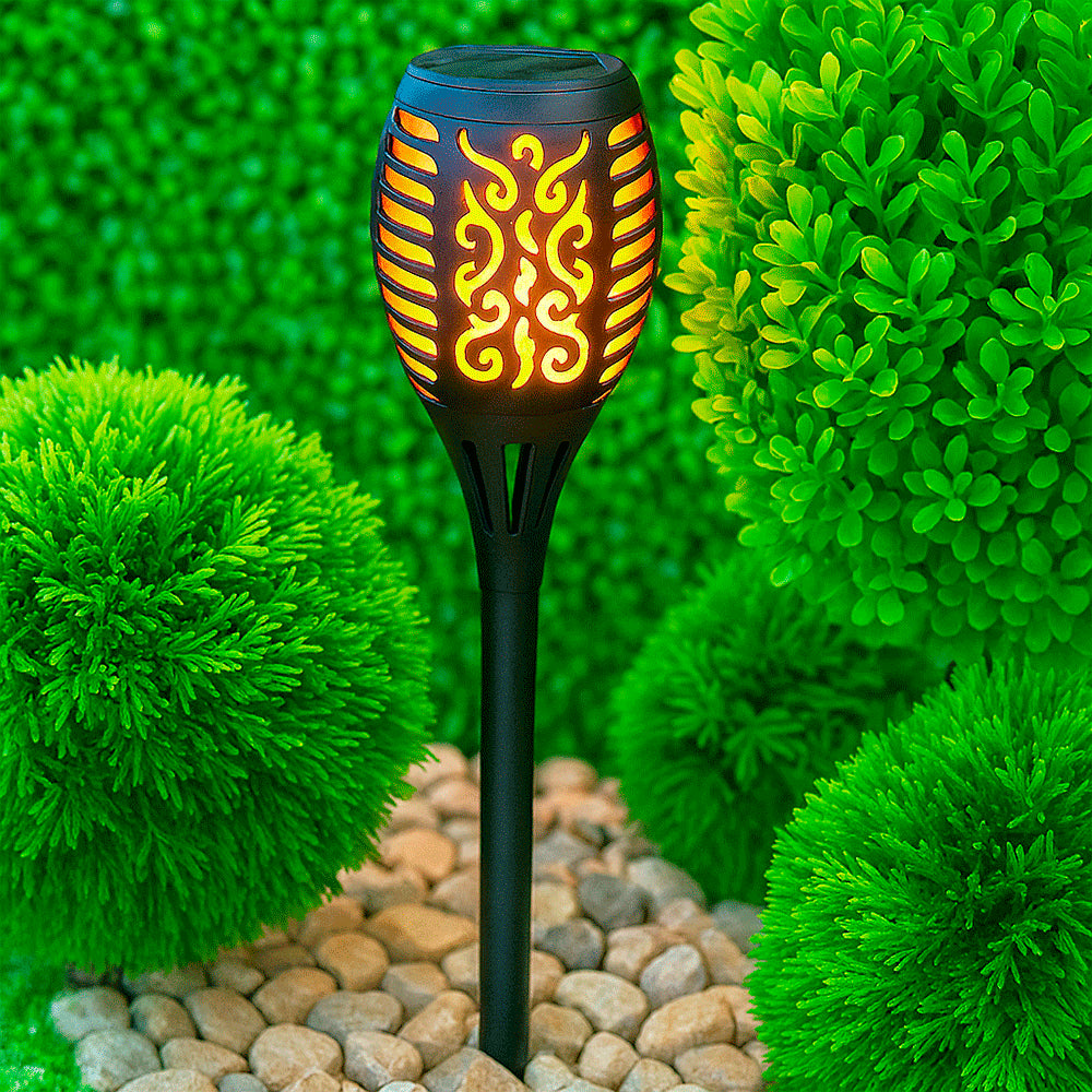 Садовий ліхтар на сонячній батареї 52см, 96LED, Solar flame, Теплий Білий / Декоративний світильник для саду / Ліхтар факел