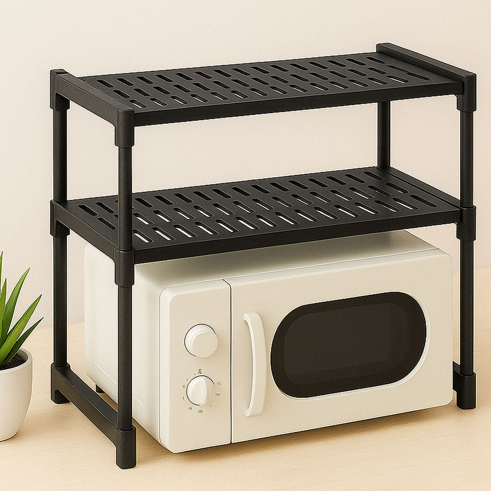 Органайзер для мікрохвильової печі з 2 полицями, 57х30х48см, Чорний / Органайзер для кухні / Настільна етажерка