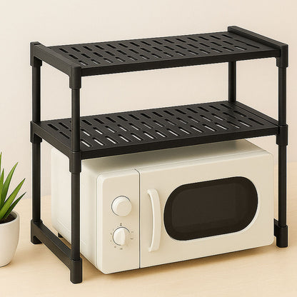 Органайзер для мікрохвильової печі з 2 полицями, 57х30х48см, Чорний / Органайзер для кухні / Настільна етажерка