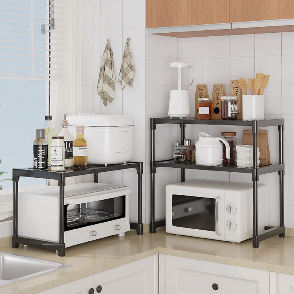 Органайзер для мікрохвильової печі з 2 полицями, 57х30х48см, Чорний / Органайзер для кухні / Настільна етажерка