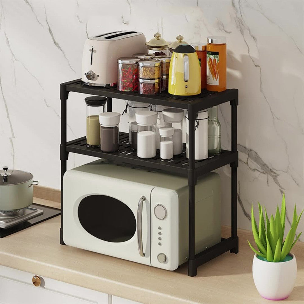 Органайзер для мікрохвильової печі з 2 полицями, 57х30х48см, Чорний / Органайзер для кухні / Настільна етажерка