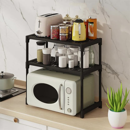 Органайзер для мікрохвильової печі з 2 полицями, 57х30х48см, Чорний / Органайзер для кухні / Настільна етажерка