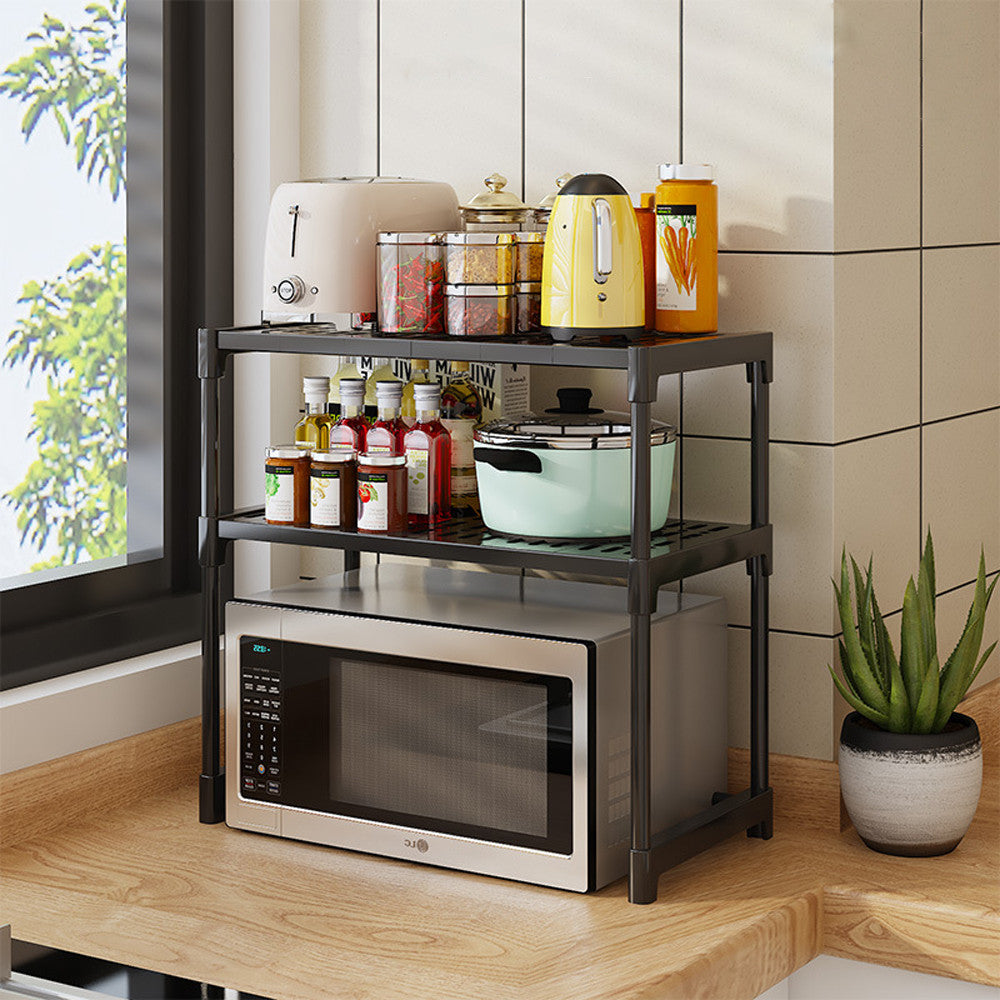 Органайзер для мікрохвильової печі з 2 полицями, 57х30х48см, Чорний / Органайзер для кухні / Настільна етажерка