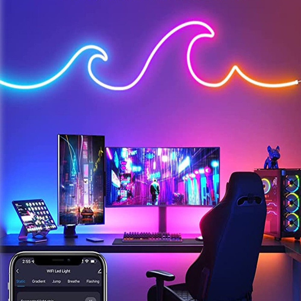 10м Гнучка неонова стрічка RGB + пульт, з Bluetooth та Wi-Fi / Силіконове RGB підсвічування / Розумна RGB стрічка