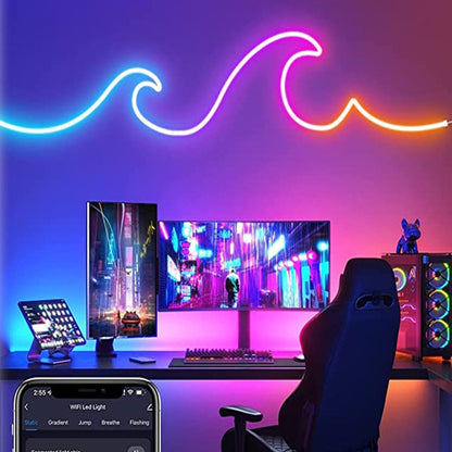10м Гнучка неонова стрічка RGB + пульт, з Bluetooth та Wi-Fi / Силіконове RGB підсвічування / Розумна RGB стрічка
