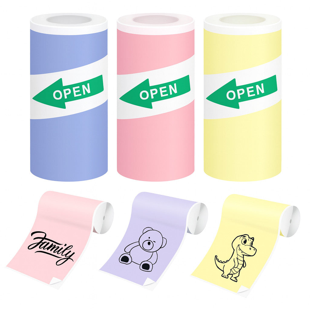 Самоклеючий термопапір для міні-принтера 57x25мм, 3 кольори / Набір кольорового паперу для термопринтера