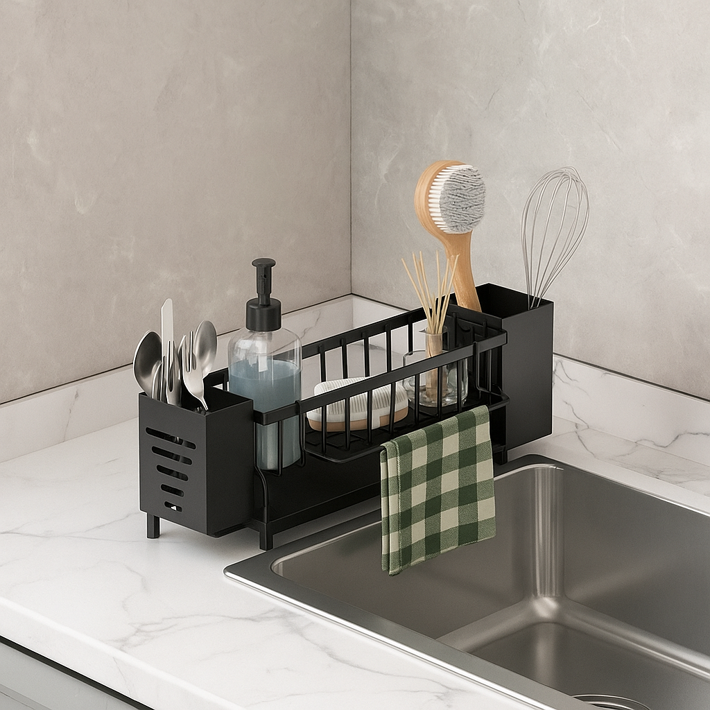 Кухонний органайзер-сушарка для посуду, 31х11х10 см, LY-951, Чорний / Сушка для раковини з піддоном