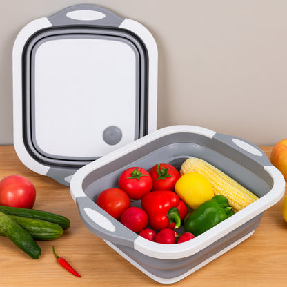 Складна дошка для обробки, з мискою 3 в 1 Chopping Board, Біло-сіра / Дошка кухонна з клапаном для зливу