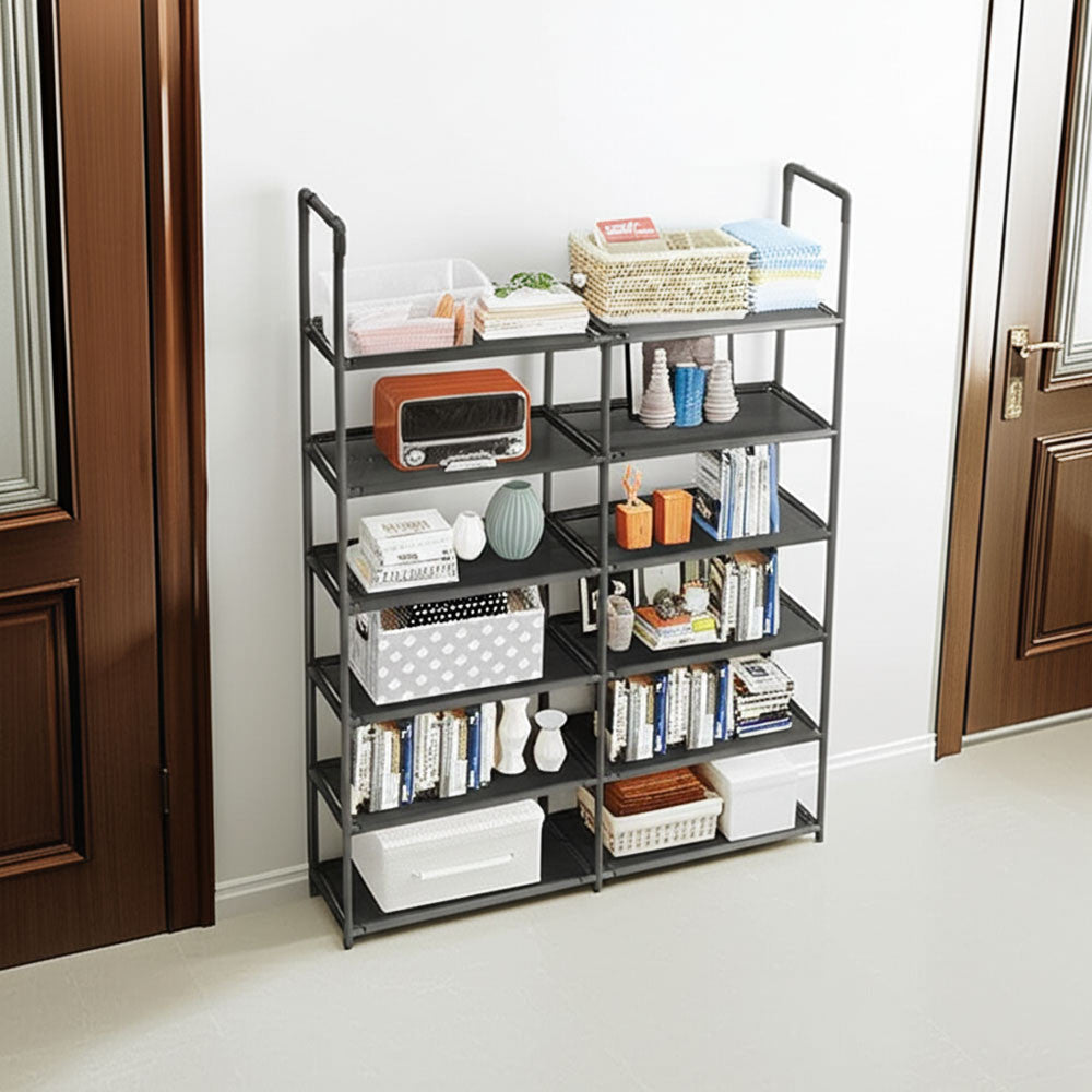 Полиця для взуття 6 ярусів, 115x79x21см, Чорний / Стелаж для взуття / Підставка для взуття / Полиця для підлоги