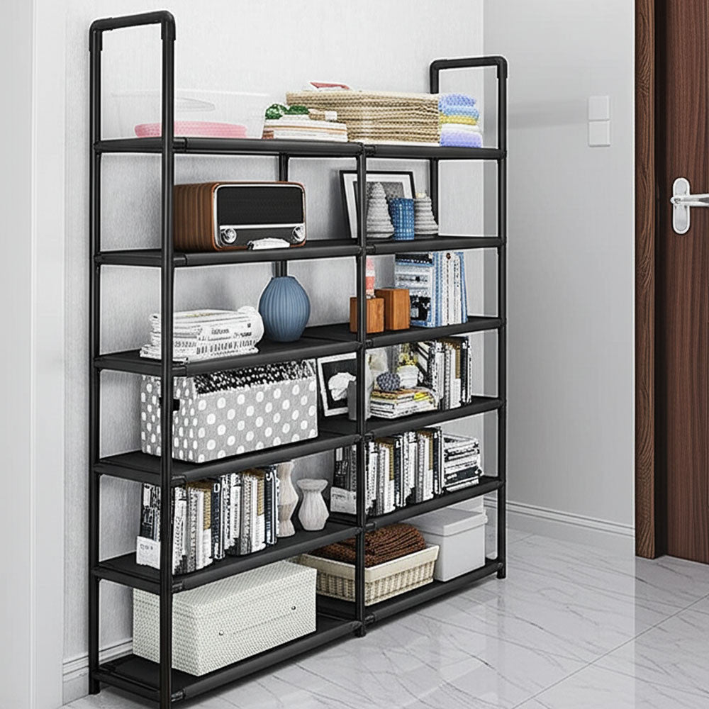 Полиця для взуття 6 ярусів, 115x79x21см, Чорний / Стелаж для взуття / Підставка для взуття / Полиця для підлоги