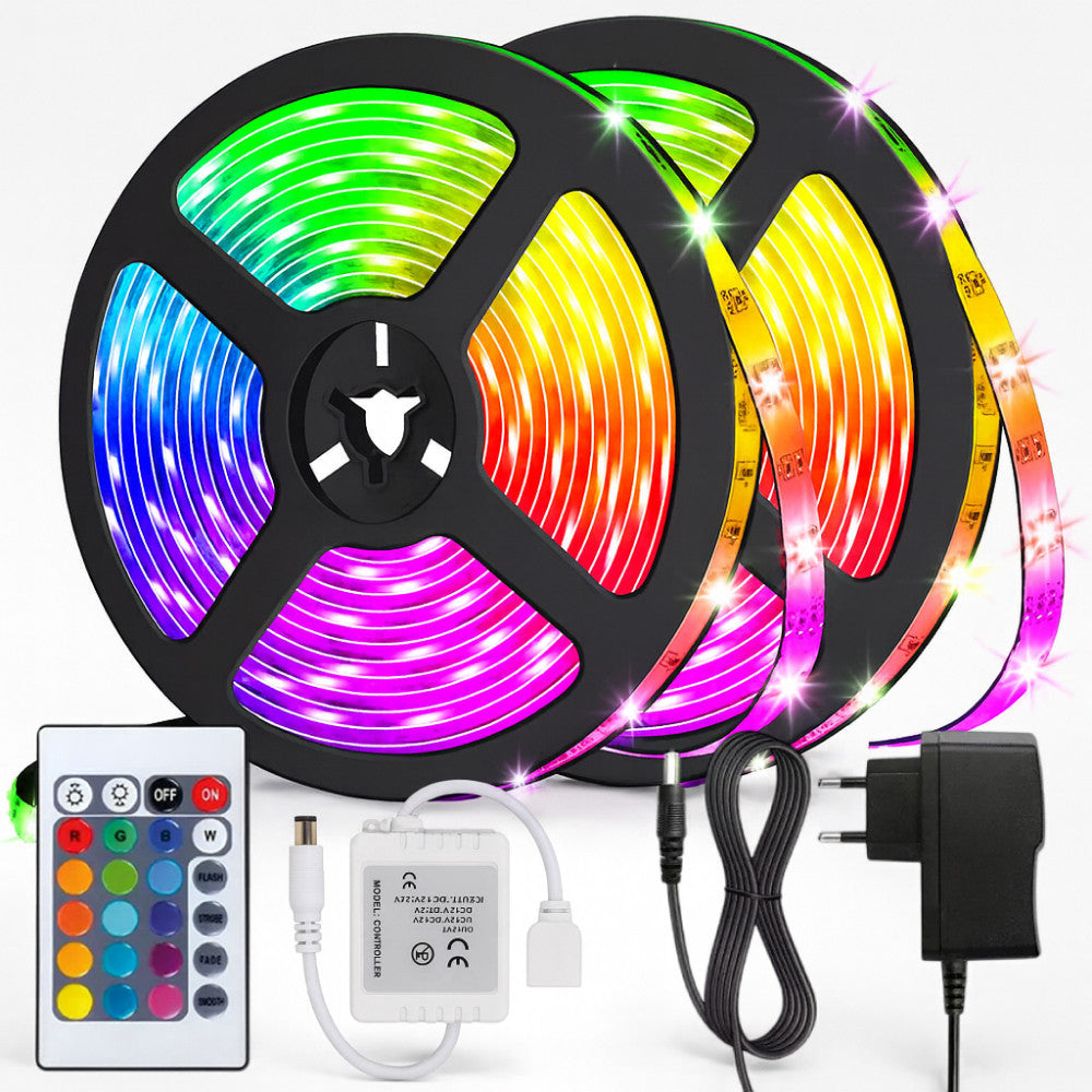 Набір 2 шт Світлодіодна LED стрічка 5м, 12V, RGB 3528, пульт та блок / Неонова стрічка / Підсвічування в кімнату