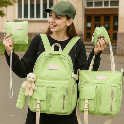 Шкільний набір: Рюкзак, сумка, шоппер, зелений, пенал / Комплект сумок / Рюкзак з сумками