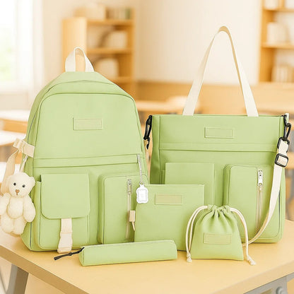Шкільний набір: Рюкзак, сумка, шоппер, зелений, пенал / Комплект сумок / Рюкзак з сумками