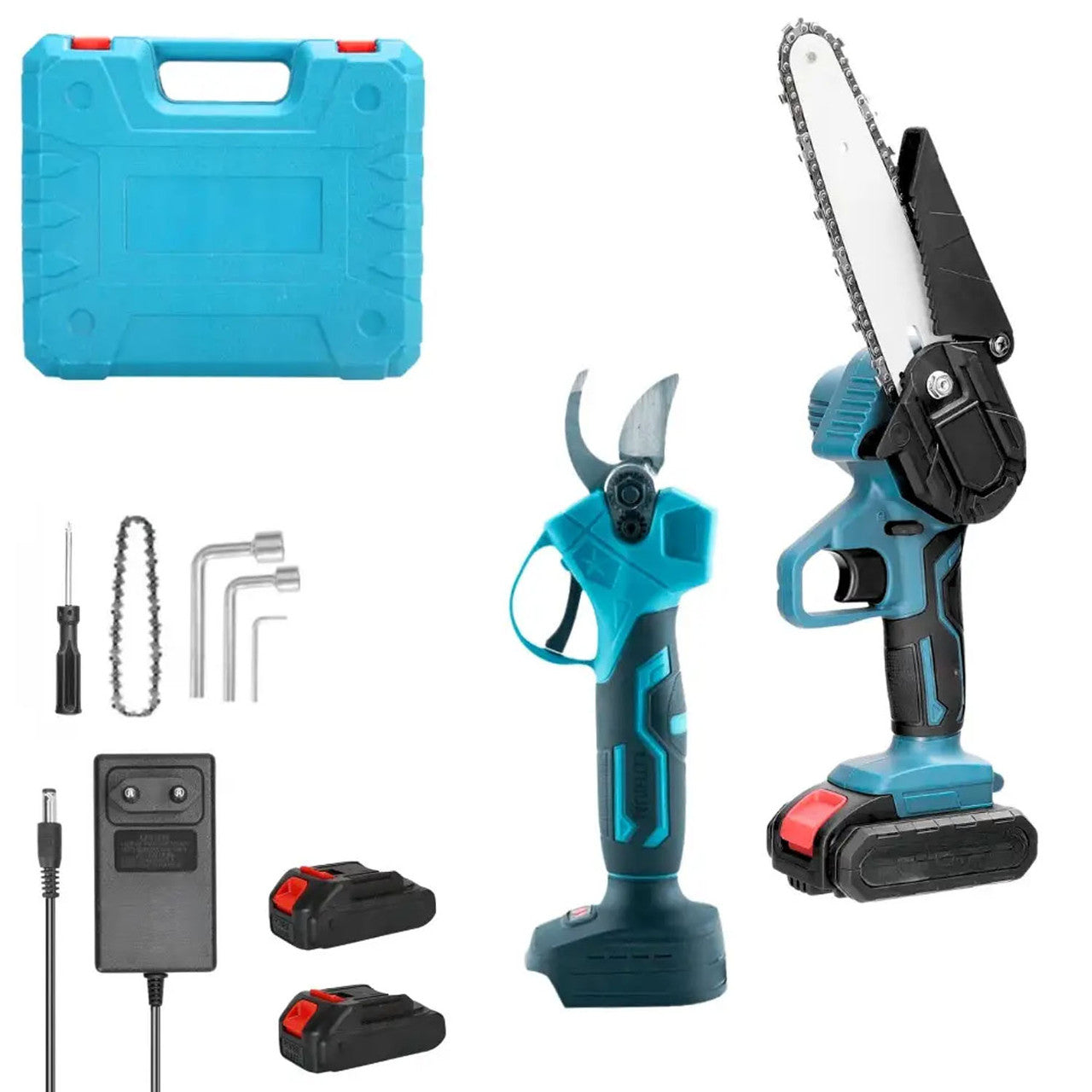 Акумуляторна ланцюгова пилка + секатор для обрізки дерев 21V, 2 акумулятори / Бездротова пилка