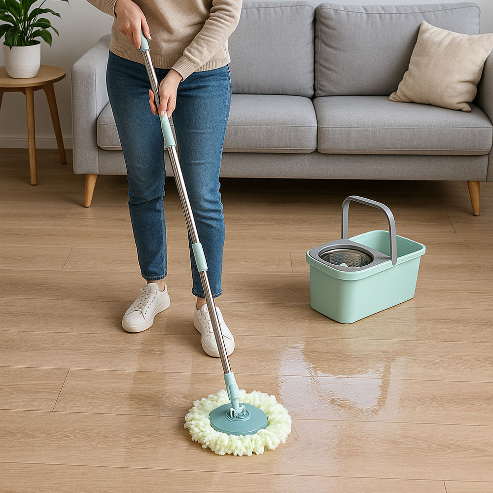 Швабра з автоматичним віджимом та відром 6л, Бірюзовий / Швабра ледарка / Швабра з відром / Швабра ледарка з віджимом
