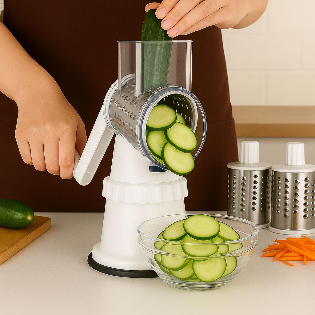 Ручна овочерізка для овочів та фруктів + 3 насадки, Білий / Кухонний подрібнювач / Мультислайсер ручний