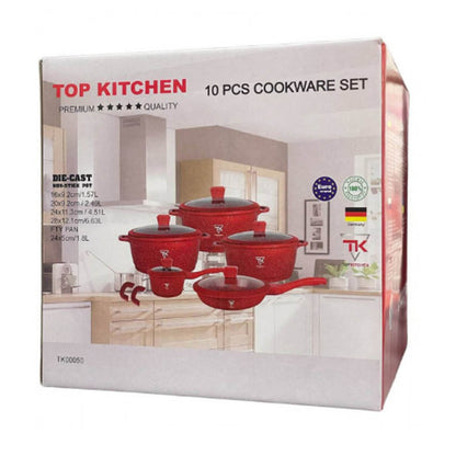 Набір каструль із гранітним покриттям 10 предметів, Top Kitchen TK0005, Червоний / Набір посуду з антипригарним покриттям