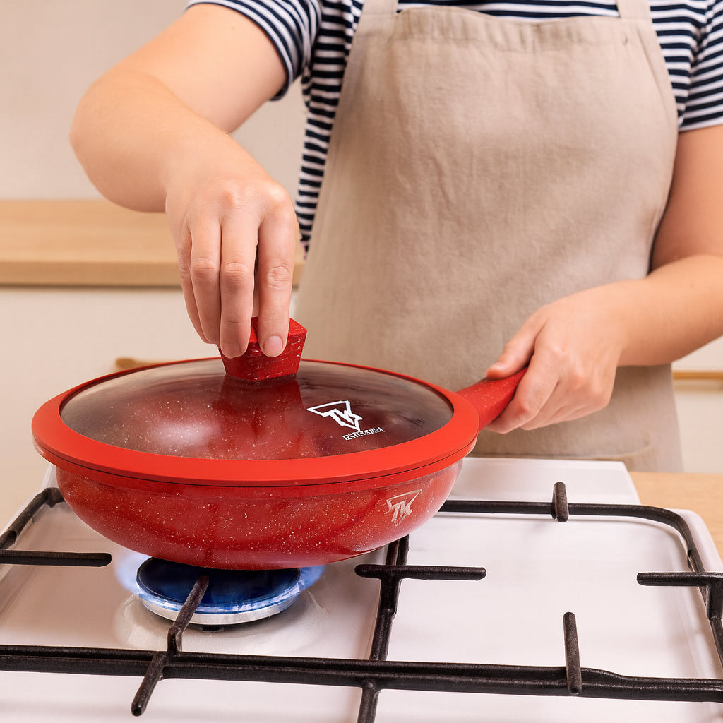 Набір каструль із гранітним покриттям 10 предметів, Top Kitchen TK0005, Червоний / Набір посуду з антипригарним покриттям